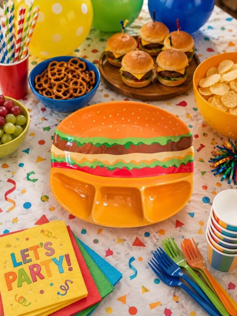 New LRG Cheeseburger Hamburger Snack Chips Appetizer Party BBQ Serving Tray